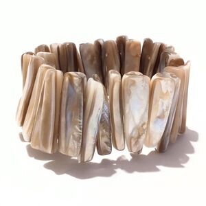 Wide Abalone Shell Stretch Bracelet in Iridescent Cream and Brown